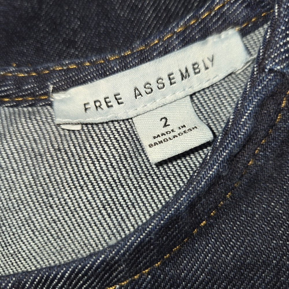 Free Assembly NEW Denim Mini Dress Gold Buttons 100% Cotton Dark Indigo - Picture 6 of 10